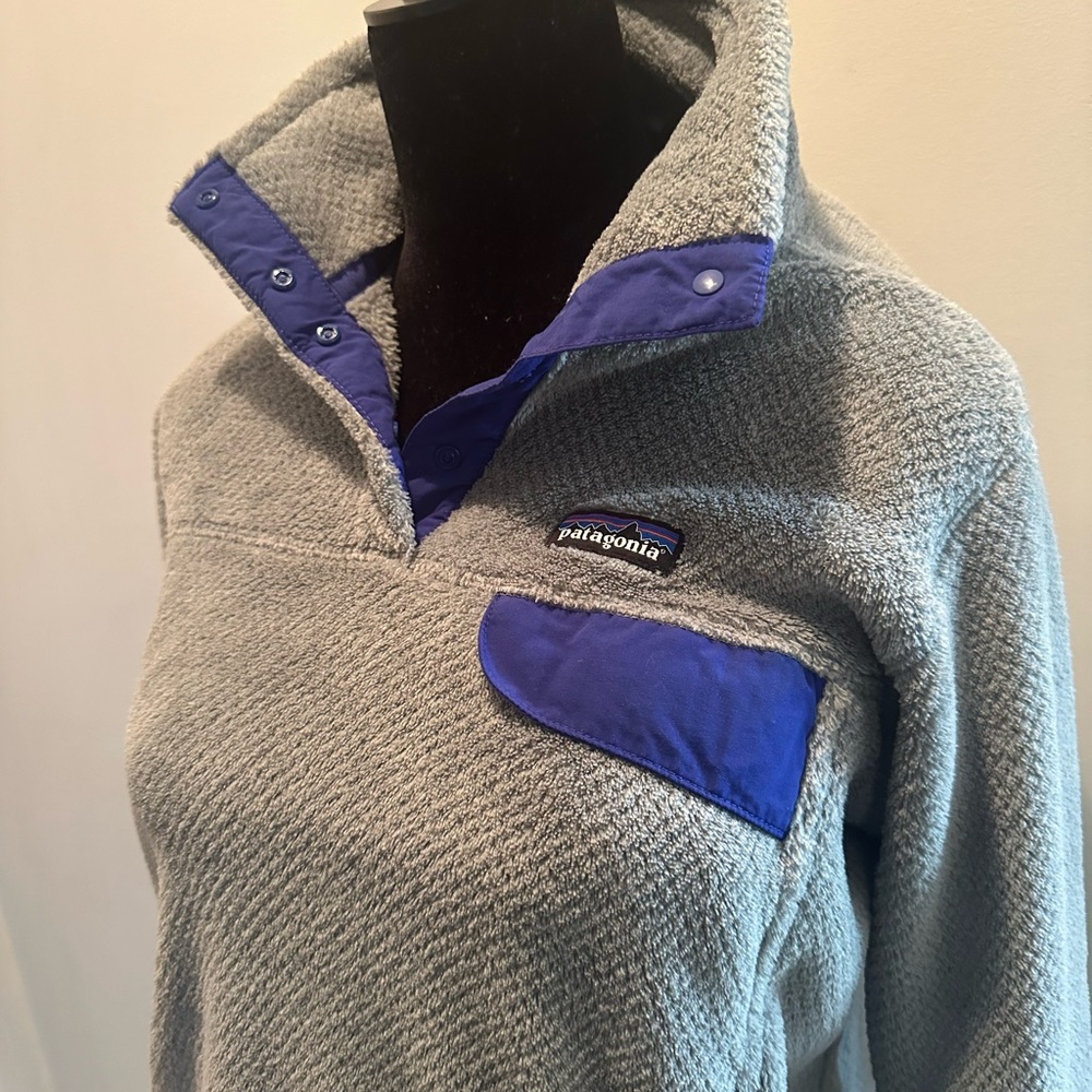 Patagonia Re-Tool Snap T Fleece Pullover Sweatshirt Grey and Purple